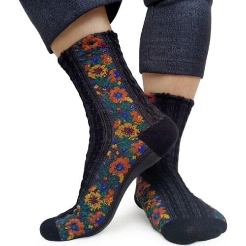 Knitted Cotton Floral Winter socks For Men Sexy Lingerie Ankle Socks dress suit sock Male Formal Sox Business