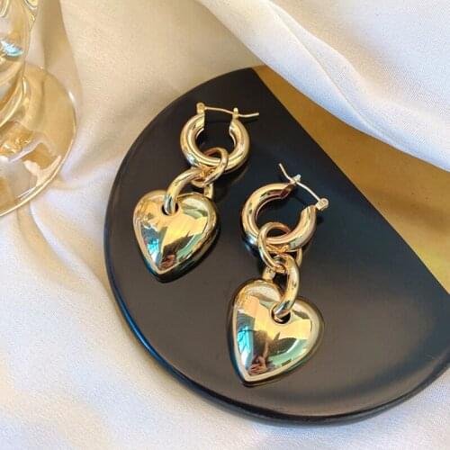 Vintage Heart Gold Silver Color Geometric Exaggerate Metal Drop Earrings For Sweet Women Grils Party Accessories