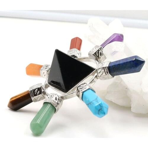 XSM 7 Point Chakra Crystal Pyramid Energy Generator Reiki Natural Stone Black Agates Healing Balance Meditation Jewelry Findings