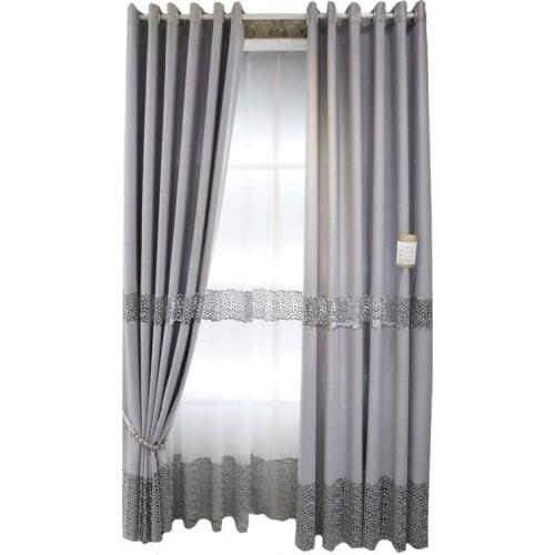 Customized high-end simple modern grey cotton and linen hollow embroidery curtain living room bedroom floor screen shading