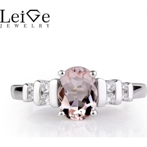 Leige Jewelry Morganite Engagement Rings for Women Sterling Silver 925 Wedding Rings Natural Pink Gemstone Oval Cut Fine Jewelry