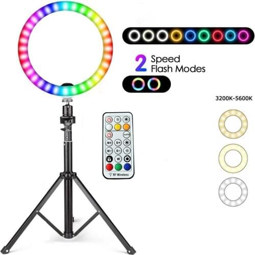 10inch 26cm RGB Ring Light With Tripods 26Light Colors Rainbow Ring Light Colorful Lighting for Vlogging Videos Mobile PC