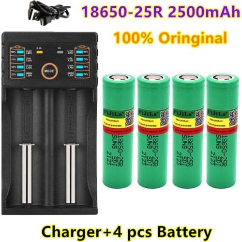 100% Original For Samsung 18650 2500mah battery INR18650 25R 20A discharge lithium batteries+ charger