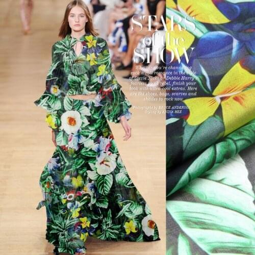 135cm wide 8mm floral and leaves print thin silk chiffon fabric for long and short dress shirt clothes D491