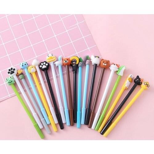 20 Pcs Creative Black Gel Pen with Zipperd Pen Case Cute Animal Gel Pen Refillable 0.5mm Fine Point Signature Pen Students Gift