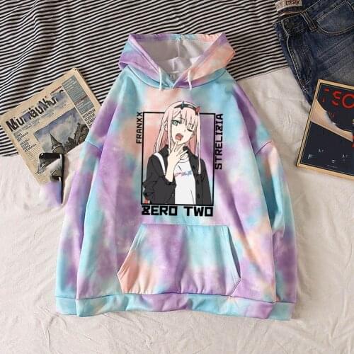 2021 Anime Hoodie Zero Two Tie-dye Pullovers Tops Long Sleeve Casual Print Woman