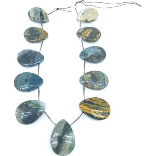 25 x 35mm Natural Gemstone Teardrop Marine Agate Jasper Petrified Stone Beads DIY Jewelry Making Necklace Pendant Wealth Unique