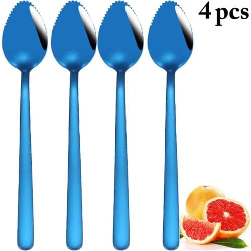 4 Pcs/Set New Stainless Steel Fruit Spoons Creative Kids Serrated Spoon Tableware For Watermelon Apple Dessert Ice Cream Pastry