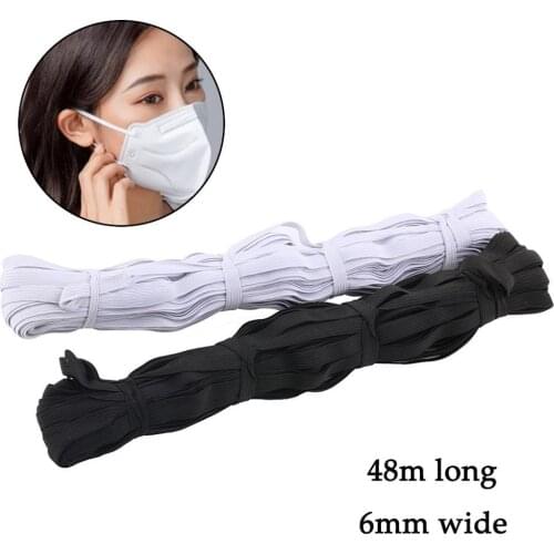48Meter 6MM Sewing Elastic Band Masks White Black High Elastic Flat Rubber Band Waist Band Sewing Rope for DIY Mask Crafts J80
