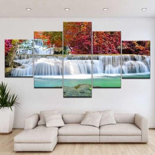 Full drill Diamond painting Square round Red Maple Waterfall Rhinestone mosaic Cross Stitch Landscape diamond Embroidery 5 pcs