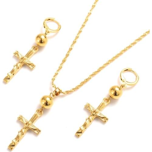 Bangrui New Ethiopian Cross beads set Jewelry Pendant Chain/Earrings Necklace Gold Color Christian gifts