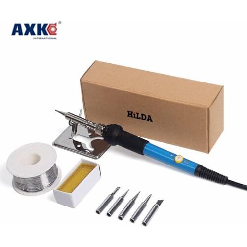 Free shipping 220v 60w electric iron set temperature adjustment welding torch weld rework tool soldering iron head EU Style AXK