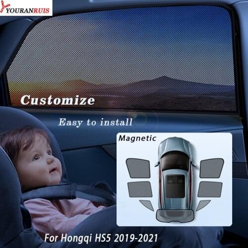 Black Car Sunshade Mesh Sun shade Side Windows Car curtain Visor Anti-UV For Hongqi HS5 2019-2021