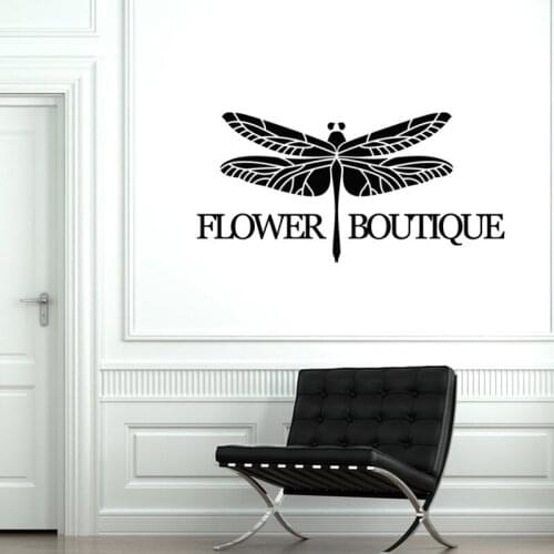 Flower Boutique Vinyl Wall Decal Dragonfly Shop Decor Stickers Mural A4-041