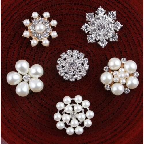 5 pcs/lot Button Decorative for Craft Rhinestone Buttons Flatback Embellishment Pearl Crystal Bouton for DIY Decoration