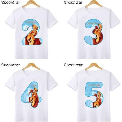 Kids Cartoon Lion King Cute Simba T-shirts Baby Boys/Girls Happy Birthday Number 1-9 T shirt Children Short Sleeve Tops,HKP5332