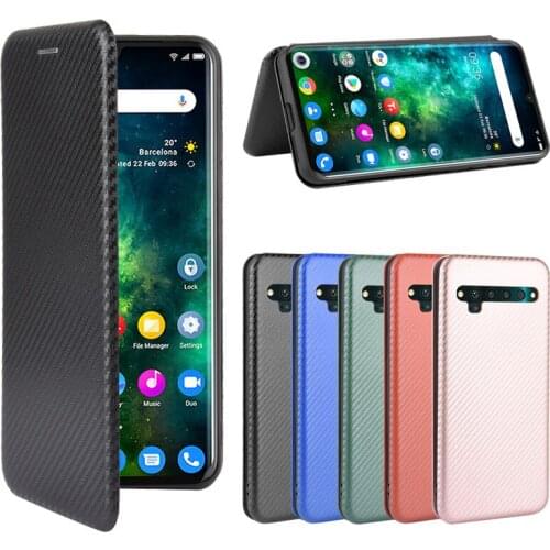 For TCL 10 Pro Case 6.47" Fashion Carbon Fiber PC Hard Card Holder Slim Leather Case for TCL 10Pro T799B T799H Wallet Flip Cover