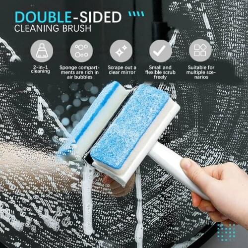 Double-sided Cleaning Brush Spray Window Glass Brush Wiper Cleaner Washing Scraper Home Bathroom Car Window Cleaning Tool