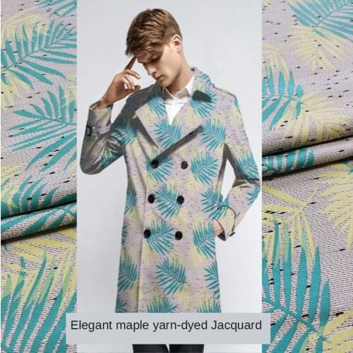 Elegant leaf yarn-dyed jacquard brocade fabric autumn and winter men windbreaker jacket clothing high-end dress fabric 415g/m