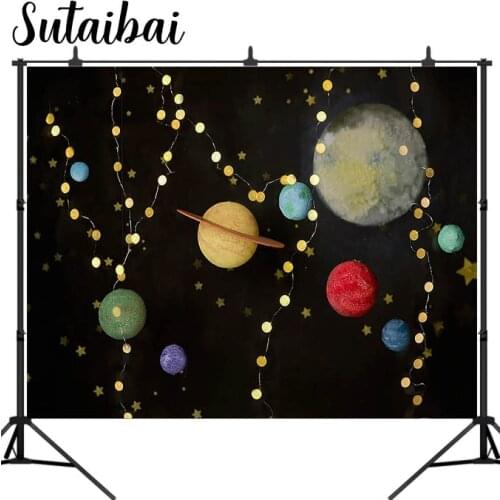 Starry Sky Moon Earth Outer Space Backdrop for Photo Studio Birthday Party Photography Backgrounds 7x5FT