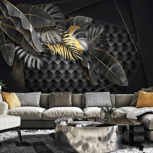 Custom Mural Wallpaper Golden Leaves 3D Stereoscopic Geometric Background Photo Wallpaper For Living Room Restaurant Home Decor
