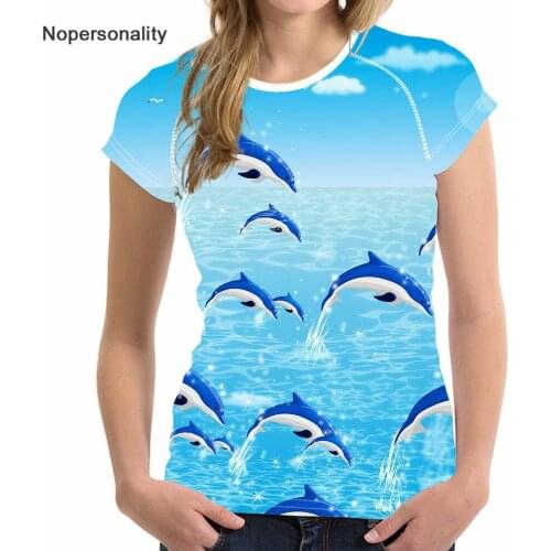 Nopersonality Printing Animal Dolphin Tshirt Short Sleeve Classic Ladies Summer T Shirt Top Tees Funny Women Animal T-shirt XXL