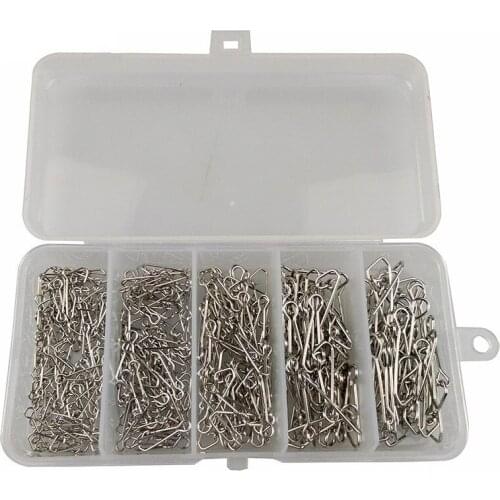HiUmi 260pcs/box Hooked Snaps Stainless Steel Sea Fishing Tackle Hook Lure Connector Fishing Swivel Safety Snap Pin Pesca