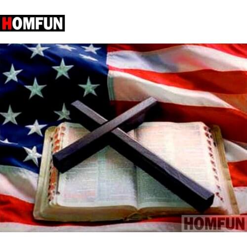 HOMFUN Full Square/Round Drill 5D DIY Diamond Painting "American cross" Embroidery Cross Stitch 5D Home Decor Gift A15113