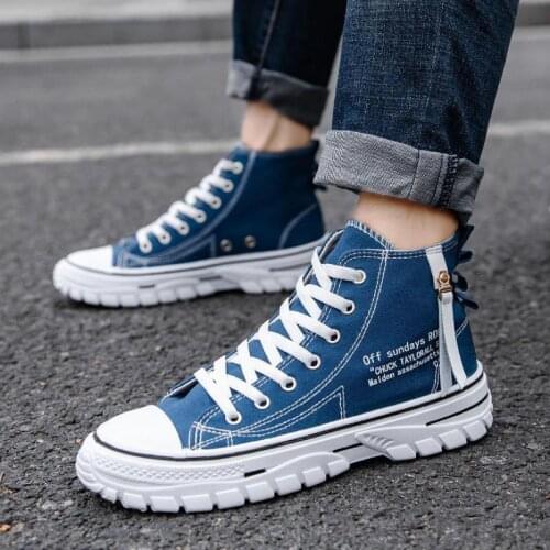 Mens Casual High-top Shoes Fashion Men Tennis Blue Black Breathable Canvas Sneakers Male Trainers Skateboard Trend Tides Shoes