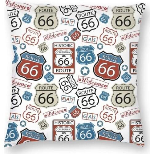 Route 66 USA Road Trip Travel Stamps Square Pillowcover Home Decorative USA Highways Cushions Throw Pillow for Car Double-sided