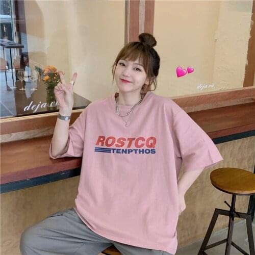 Summer loose letter printing short-sleeved T-shirt all-match casual college style top T-shirt women