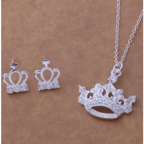 AS055 Hot Sell Lucky Silver Color Jewelry Sets For Women Jewelry Sets Earring 234 + Necklace 295 /dkzamcga Betajwaa