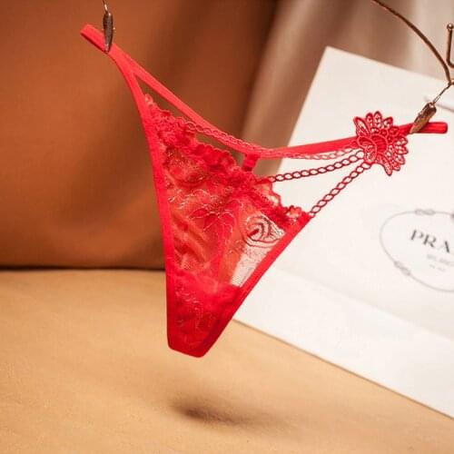Luckymily Sexy Thong Full Transparent Seduction Lace Embroidery Panties Womens Low Waist Hollow Out Comfortable Tangas