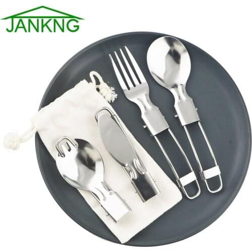 Reusable Camping Tableware Folding Knife Spoon Spork for Picnic Hiking Survival Stainless Steel Cutlery Outdoor Cooking Supplies