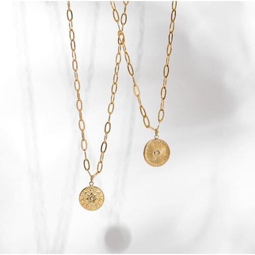 Fashion Stainless Steel Round Pendant Necklace Thick Chain Party Jewelry Trend Hip Hop Gold Necklaces For Women Girl Bijoux 2021