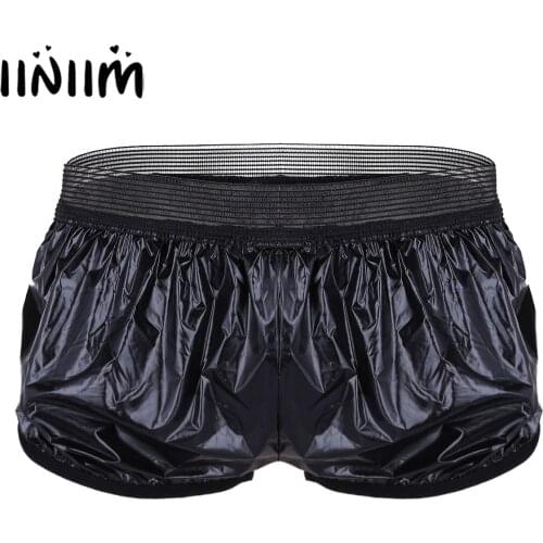 Iiniim Mens Fashion Casual Underwear for Swim Shorts Lightweight Faux Leather Smooth Briefs Trunk Wet Look Bikini Lounge Shorts