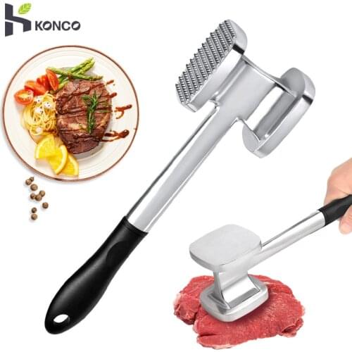 KONCO Stainless Steel Meat Tenderizer & Hammer Heavy Duty Beef Hammer Mallet Tool Chicken Pounder Black Meat Fish Mallet Tool