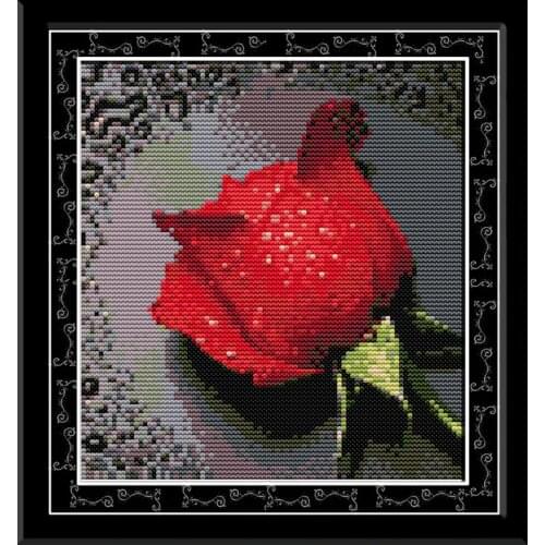 Rose with dew cross stitch kit flower 18ct 14ct 11ct count printed canvas stitching embroidery DIY handmade needlework