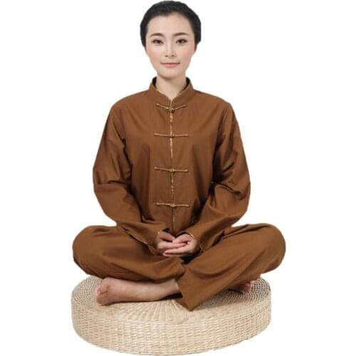 2018 New Top Quality Ladies Meditation Costume Spring Autumn Long Sleeve Lay Suits Kung Fu Yoga Wushu Uniform Sets Top and Pants