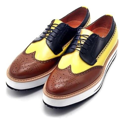New Fashion Winter Genuine leather Formal carved Derby shoes Oxford Brogue shoes Lace up handmade inrease Business men shoes