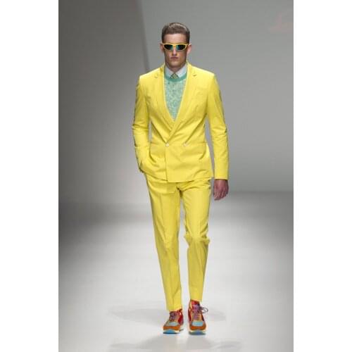 Groomsmen New Style Groom Tuxedos Yellow Men Suits Notch Lapel Best Man Wedding 2 pieces Bridegroom ( Jacket+Pants+Tie ) C547