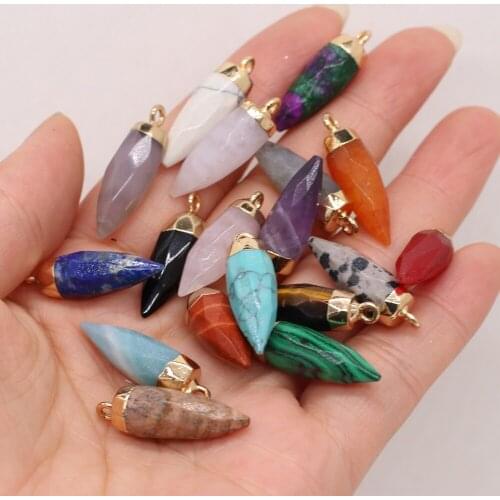 Natural Stone Pointy Cut Face Pendant Necklace Picture stoneTiger Eye Amethyst Various Irregular Shape MakeDIYJewelry Gift