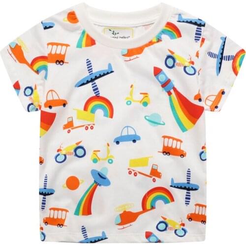 Jumping meters New 2021 Cartoon Boys Girls Tees for Summer 100% Cotton Baby Clothing Short Sleeve T shirts Cute Rockets Print