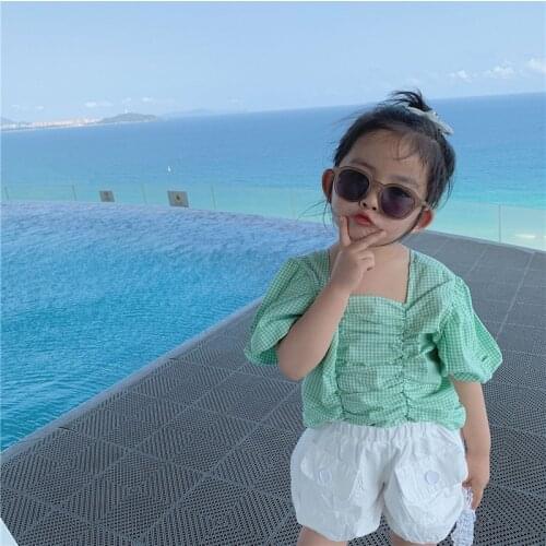 Baby Girl Shirts Casual Korean Plaid Short Sleeve Tops For Girl Kids Clothing 2 3 4 5 6 Years Toddler Baby Clothea Shirts Tees