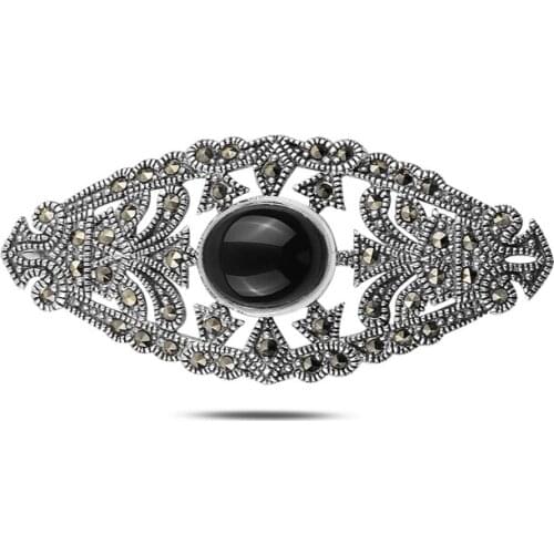 Silverlina Silver Natural Stone & Marcasite Brooch & Pendant