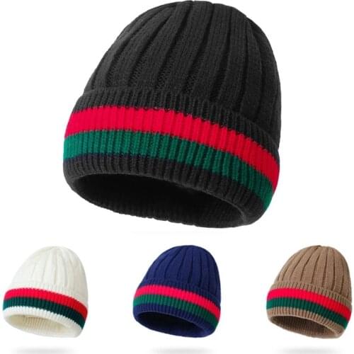 2020 Winter Autumn Thicken Beanie Hat Women Stripe Knitted Woolen Warm Cotton Brand Couple Womens Knit Hats Skullies Beanies