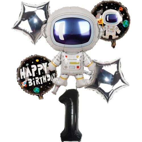 6Pcs Birthday Balloons Black Number Foil Balloons 1st Birthday Party Decorations Kids Balloons Outer Space Party Helium Balloon