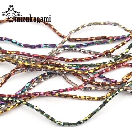 2*4mm 98pcs/lot Glass Beads Rice Grains Rhombus Shape Crystal Middle Hole Long Bicone Tube Loose Beads For DIY Jewelry Making