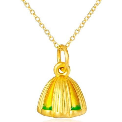 1PCS Pure 24K Yellow Gold Pendant 3D Hard Gold Lotus Necklace Pendant Vintage Pendant