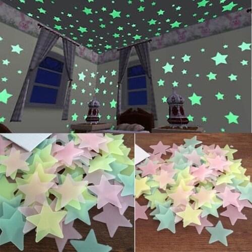 100pcs 3D Stars Glow In The Dark Wall Stickers Luminous Fluorescent Wall Stickers For Kids Baby Room Bedroom Ceiling Home Decor